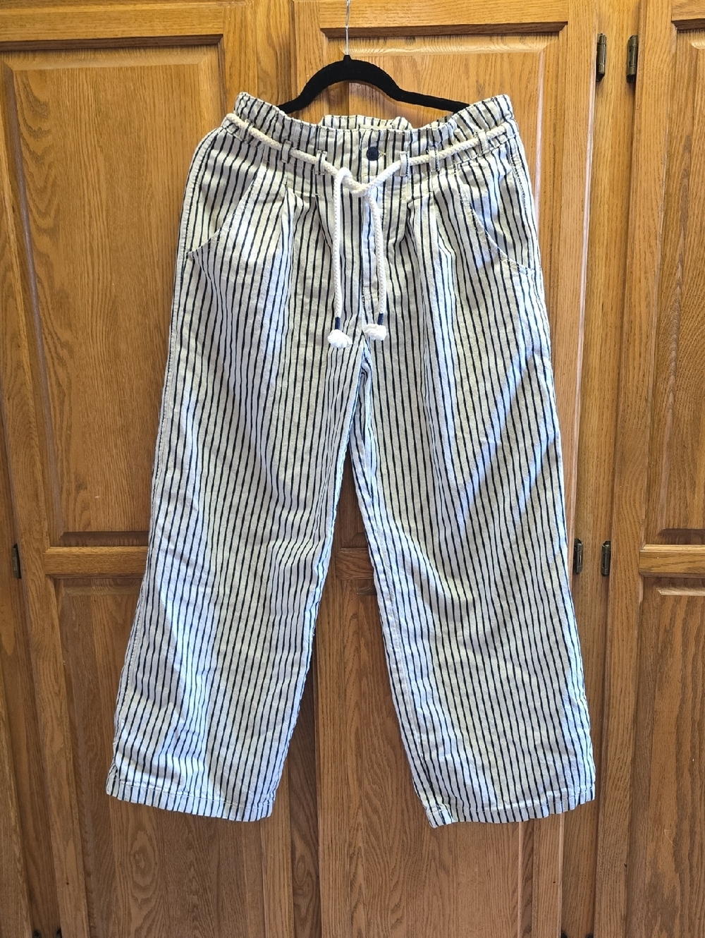 Free People We The Free Dakota Cinched Pull on Pants Navy Striped Pant Small